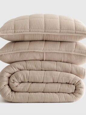 QUINCE Organic Airy Gauze Box Quilt Set King/Cal King Dune 7635